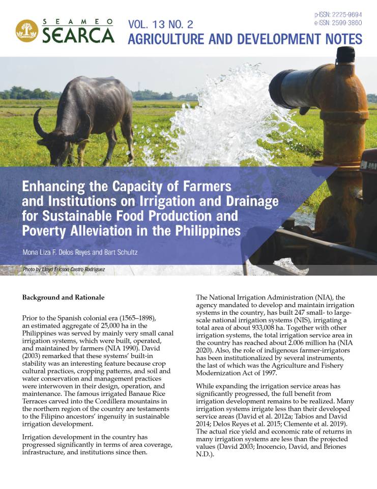 Enhancing the Capacity of Farmers and Institutions on Irrigation and Drainage for Sustainable Food Production and Poverty Alleviation in the Philippines